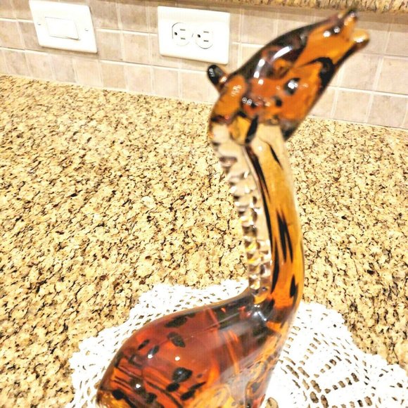 L@@K Vintage Murano Style Art Glass Giraffe 10 Inch Sculpture Amber And Black - Picture 5 of 8
